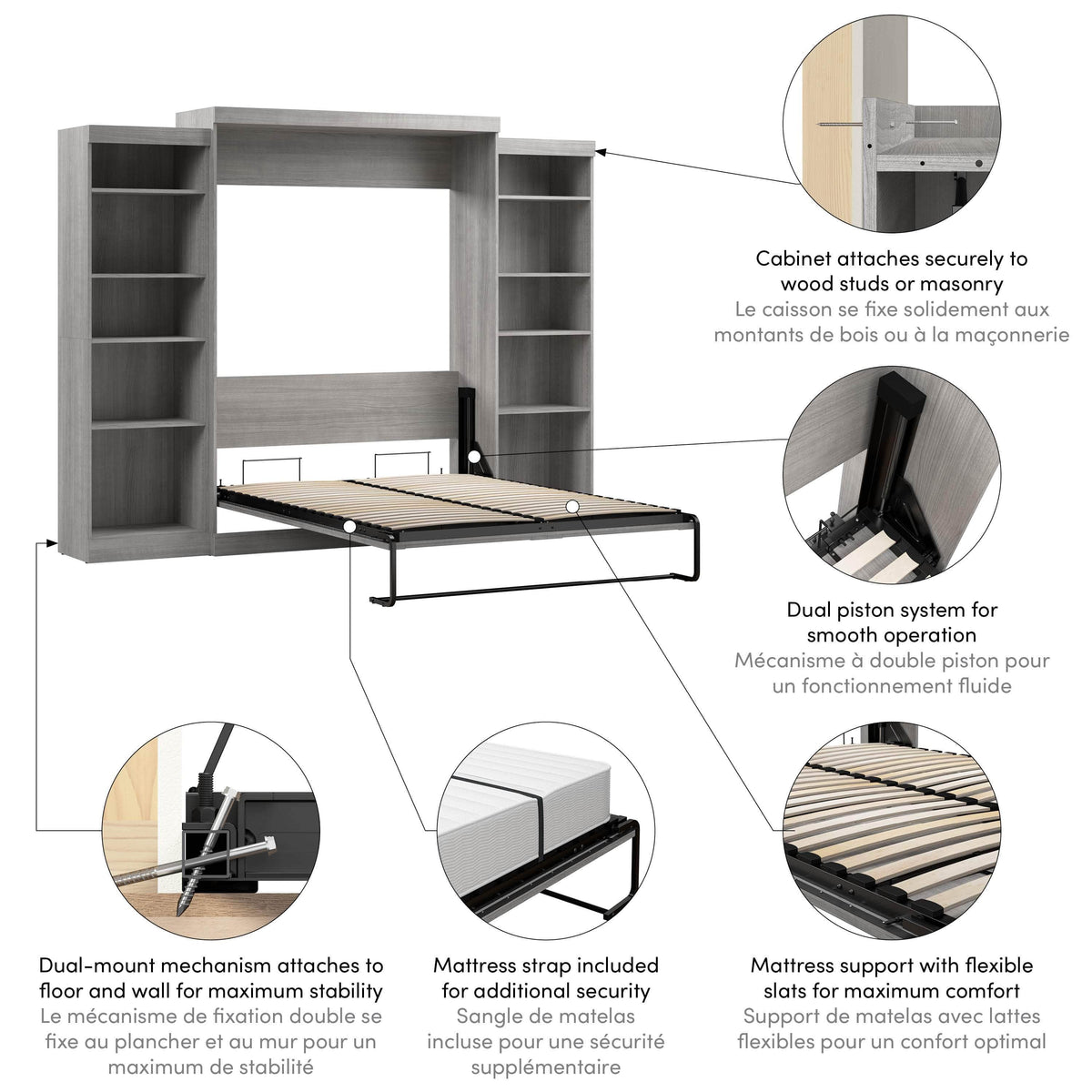 Modubox Pur Queen Murphy Wall Bed and 2 Storage Units (115W), image 48