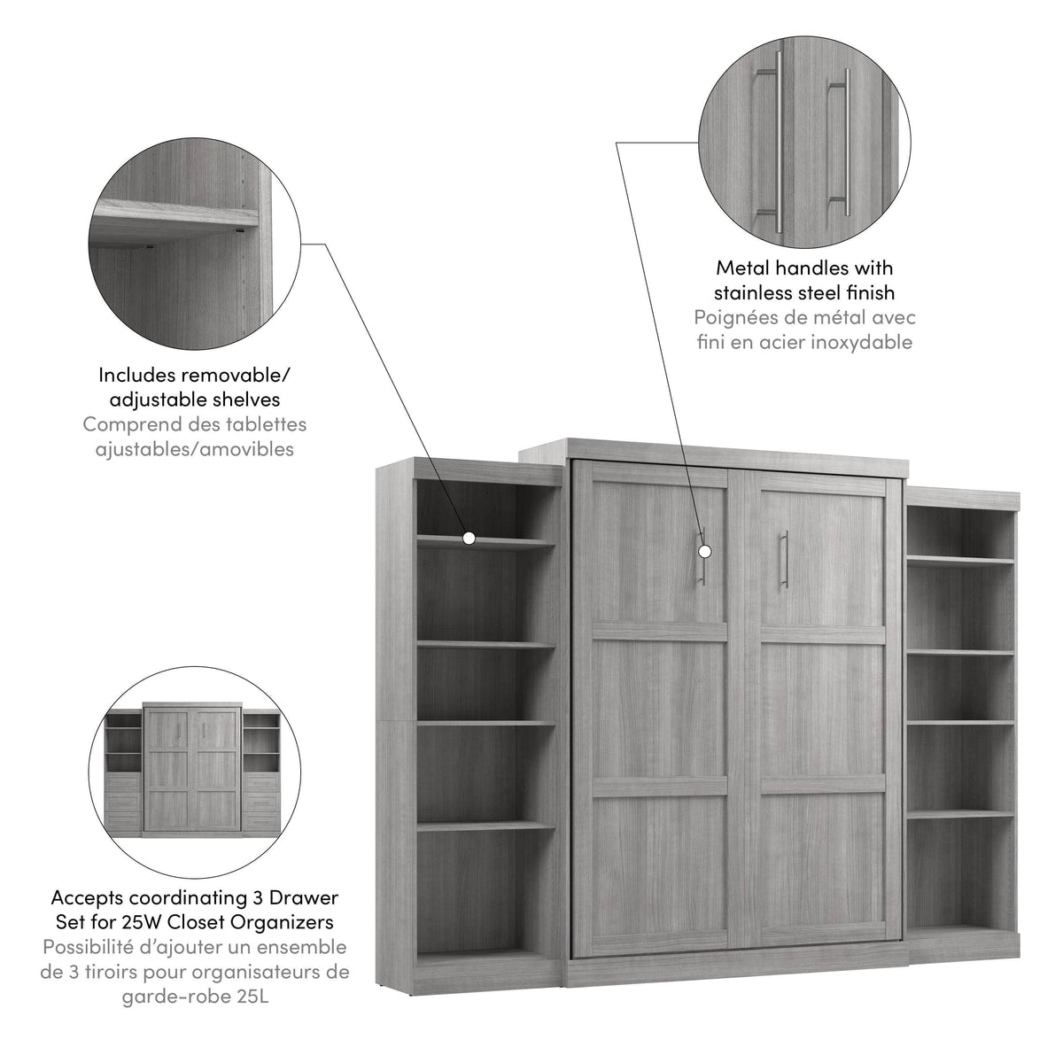 Modubox Pur Queen Murphy Wall Bed and 2 Storage Units (115W), image 46