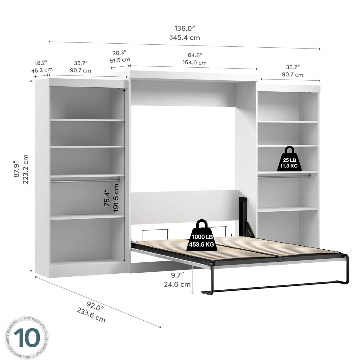 Modubox Pur Queen Murphy Wall Bed and 2 Storage Units (136”), image 13