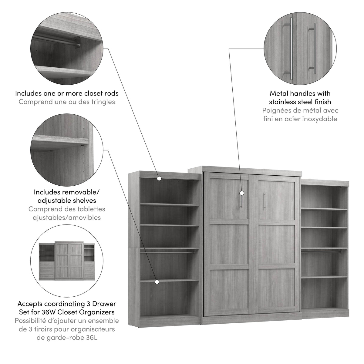 Modubox Pur Queen Murphy Wall Bed and 2 Storage Units (136”), image 43