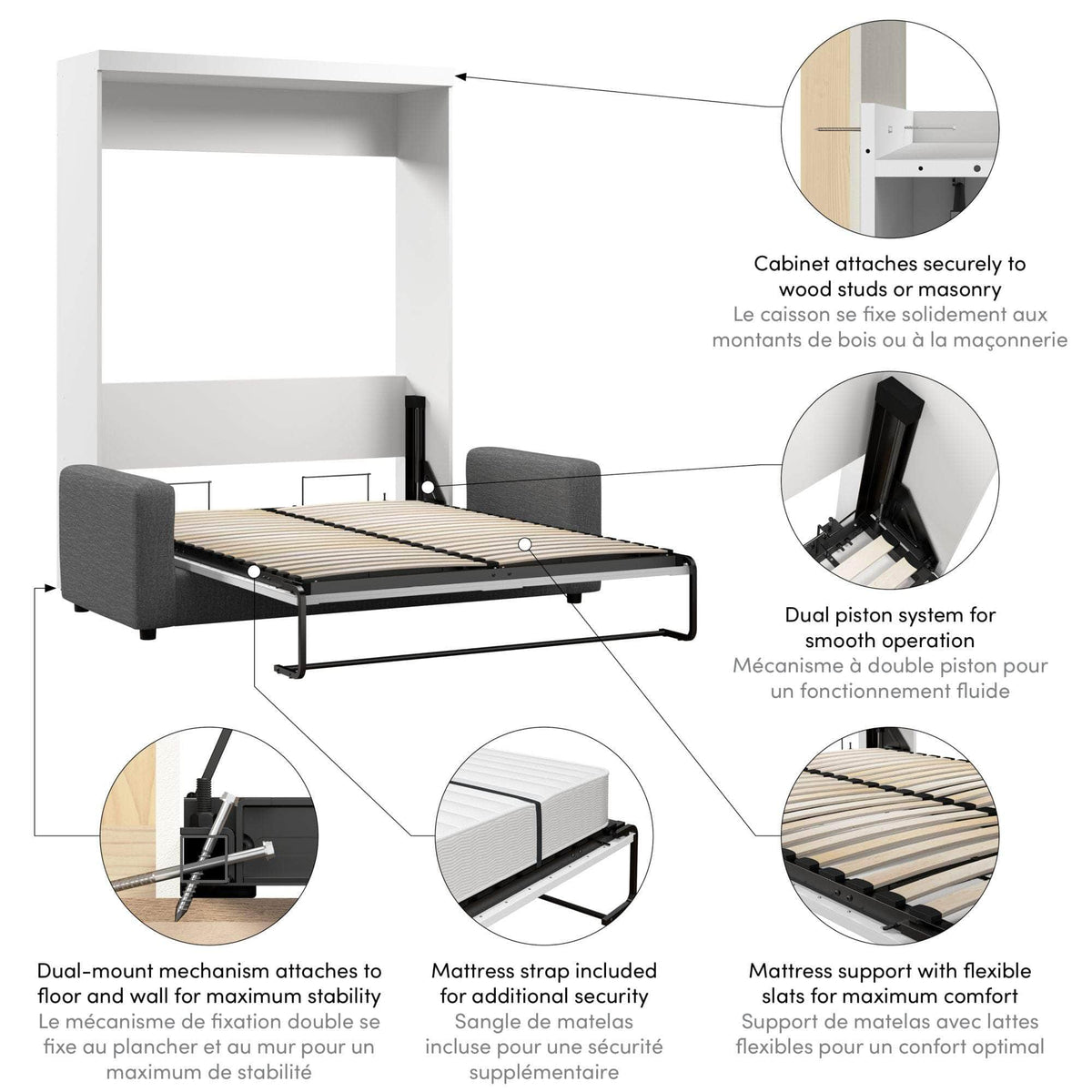 Modubox Pur Queen Murphy Wall Bed and a Sofa in White, image 9