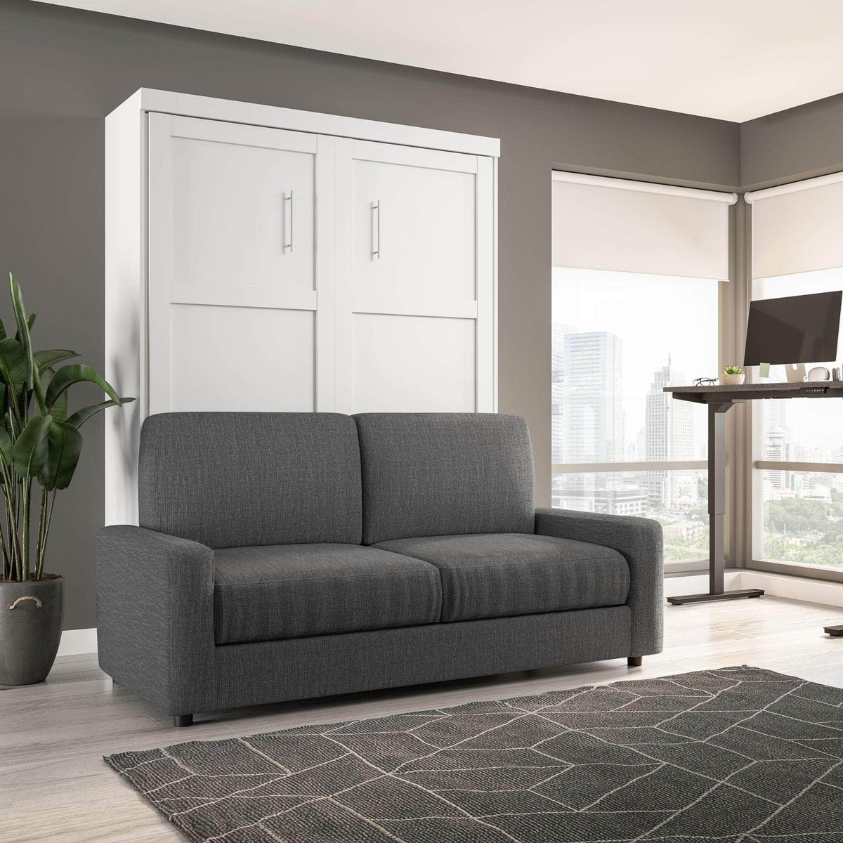 Modubox Pur Queen Murphy Wall Bed and a Sofa in White, image 1