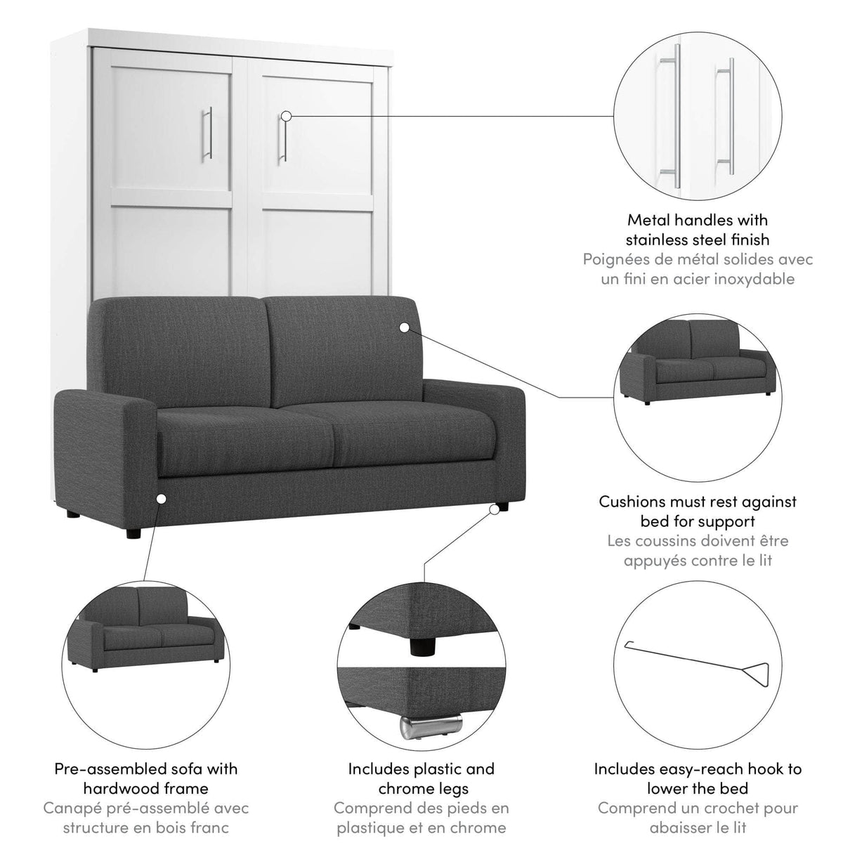 Modubox Pur Queen Murphy Wall Bed and a Sofa in White, image 8
