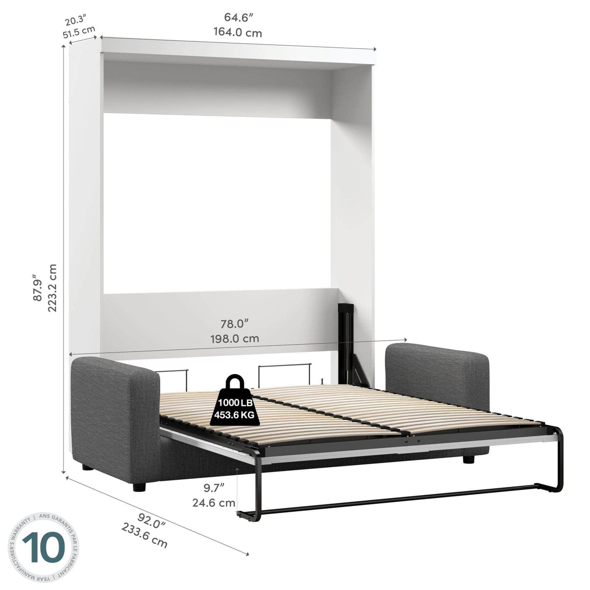 Modubox Pur Queen Murphy Wall Bed and a Sofa in White, image 7