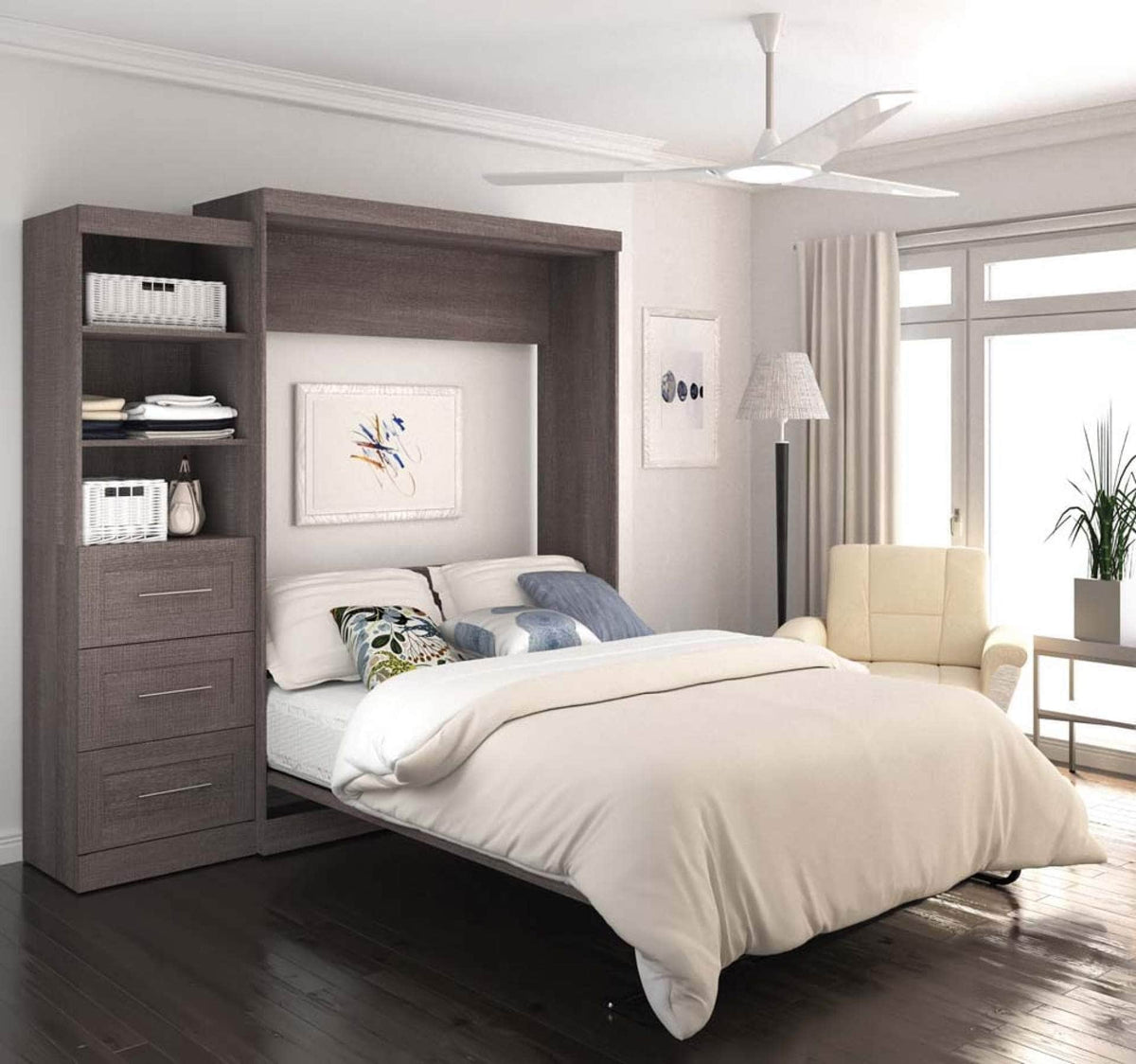 Modubox Pur Queen Murphy Wall Bed and Storage Unit with Drawers (90W), image 1