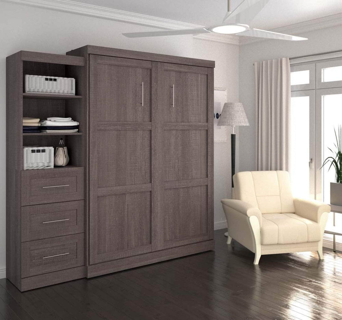 Modubox Pur Queen Murphy Wall Bed and Storage Unit with Drawers (90W), image 2