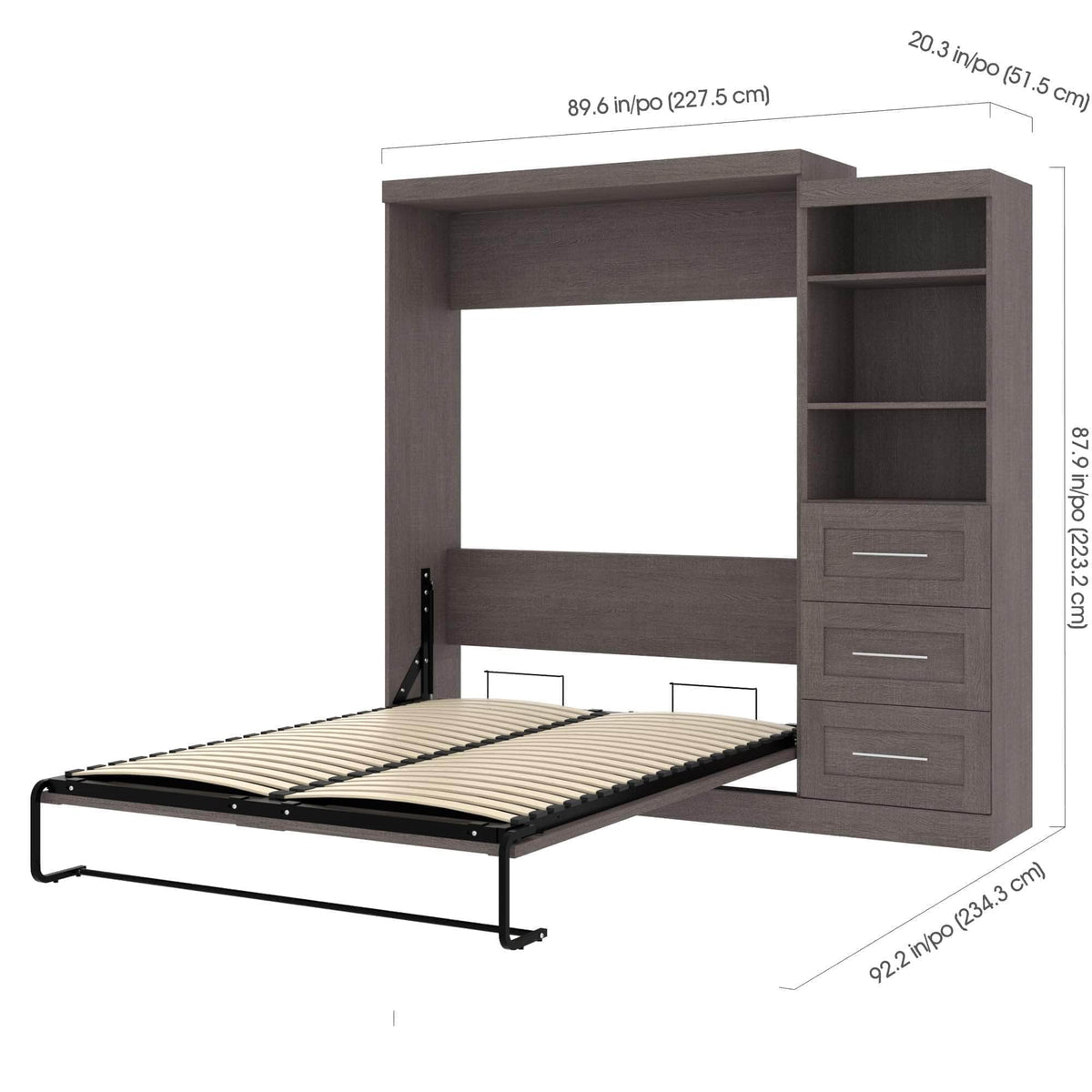 Modubox Pur Queen Murphy Wall Bed and Storage Unit with Drawers (90W), image 6