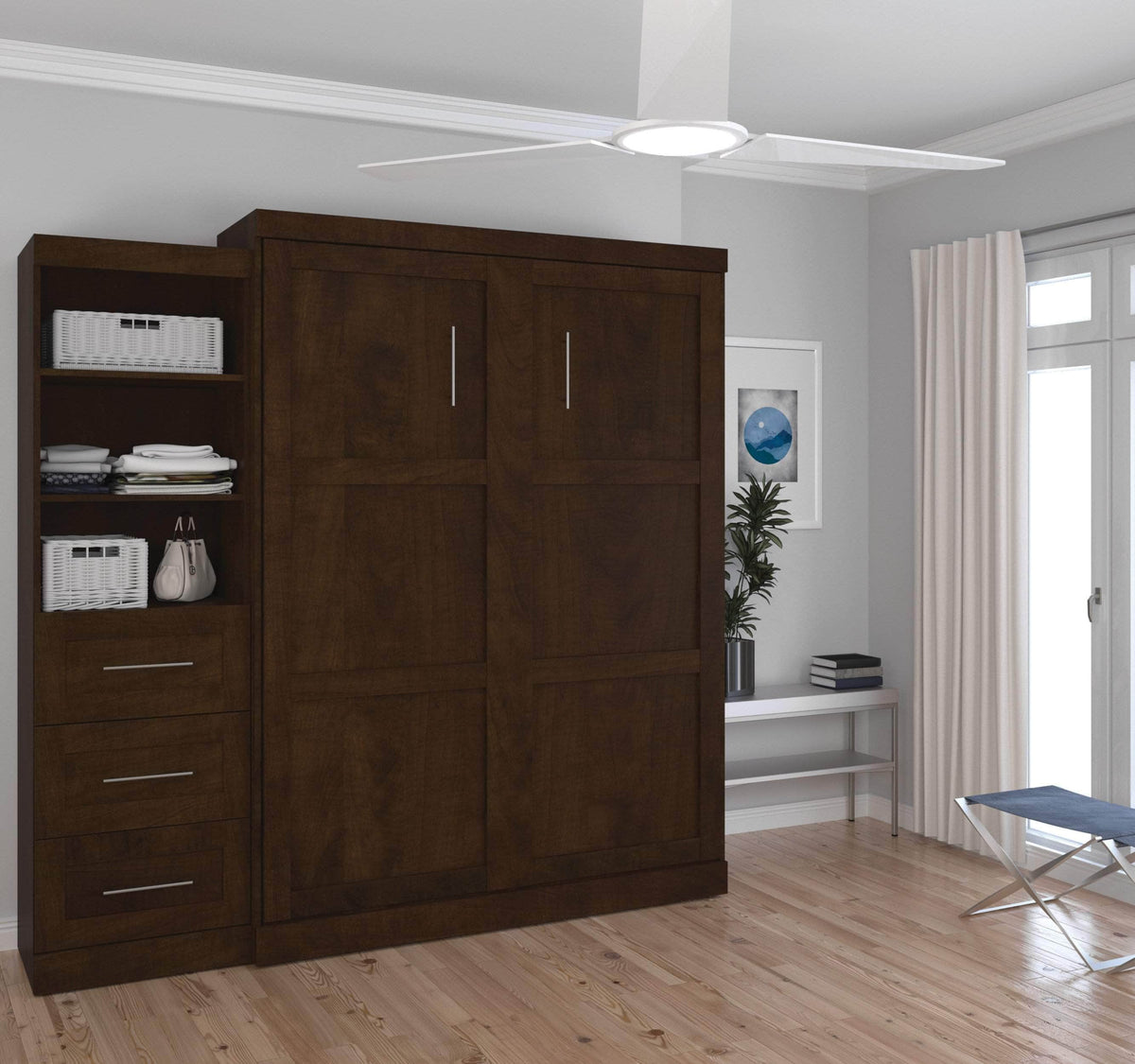 Modubox Pur Queen Murphy Wall Bed and Storage Unit with Drawers (90W), image 7