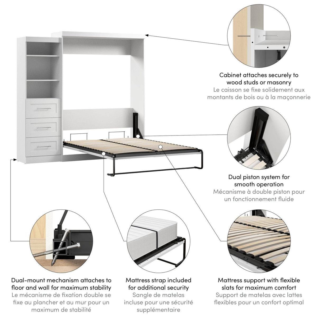 Modubox Pur Queen Murphy Wall Bed and Storage Unit with Drawers (90W), image 25
