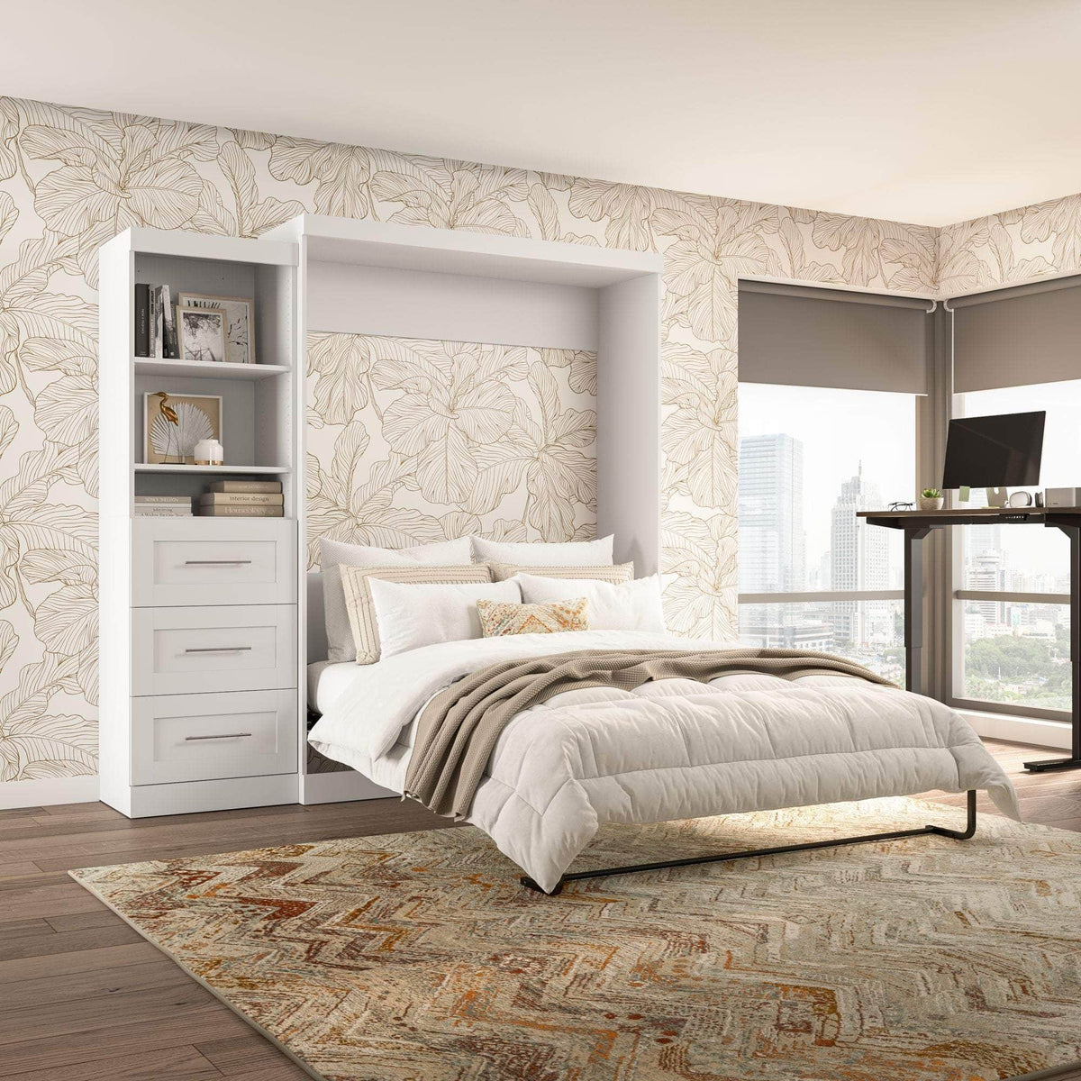 Modubox Pur Queen Murphy Wall Bed and Storage Unit with Drawers (90W), image 13