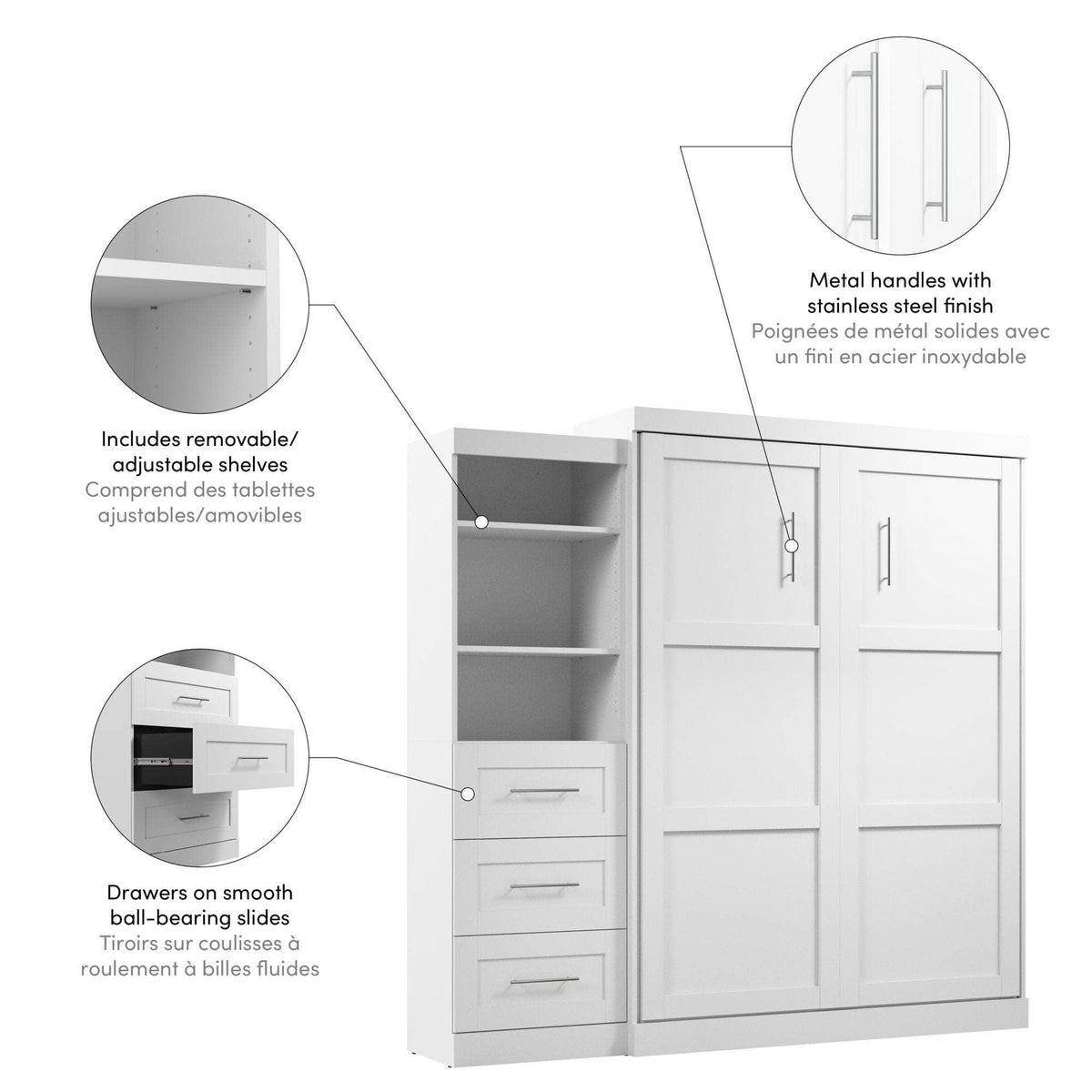 Modubox Pur Queen Murphy Wall Bed and Storage Unit with Drawers (90W), image 19
