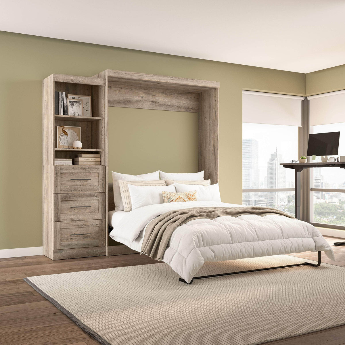 Modubox Pur Queen Murphy Wall Bed and Storage Unit with Drawers (90W), image 28