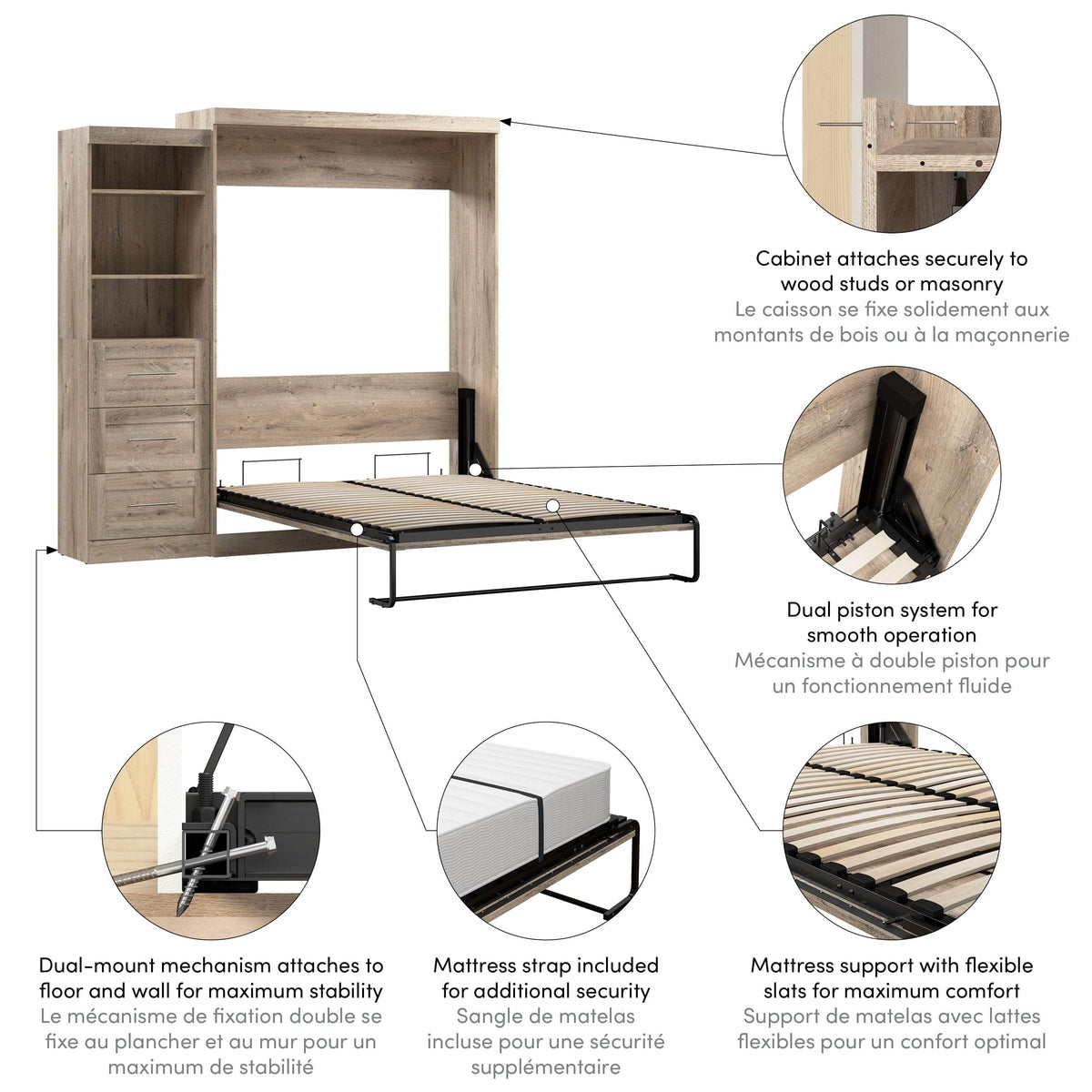 Modubox Pur Queen Murphy Wall Bed and Storage Unit with Drawers (90W), image 36