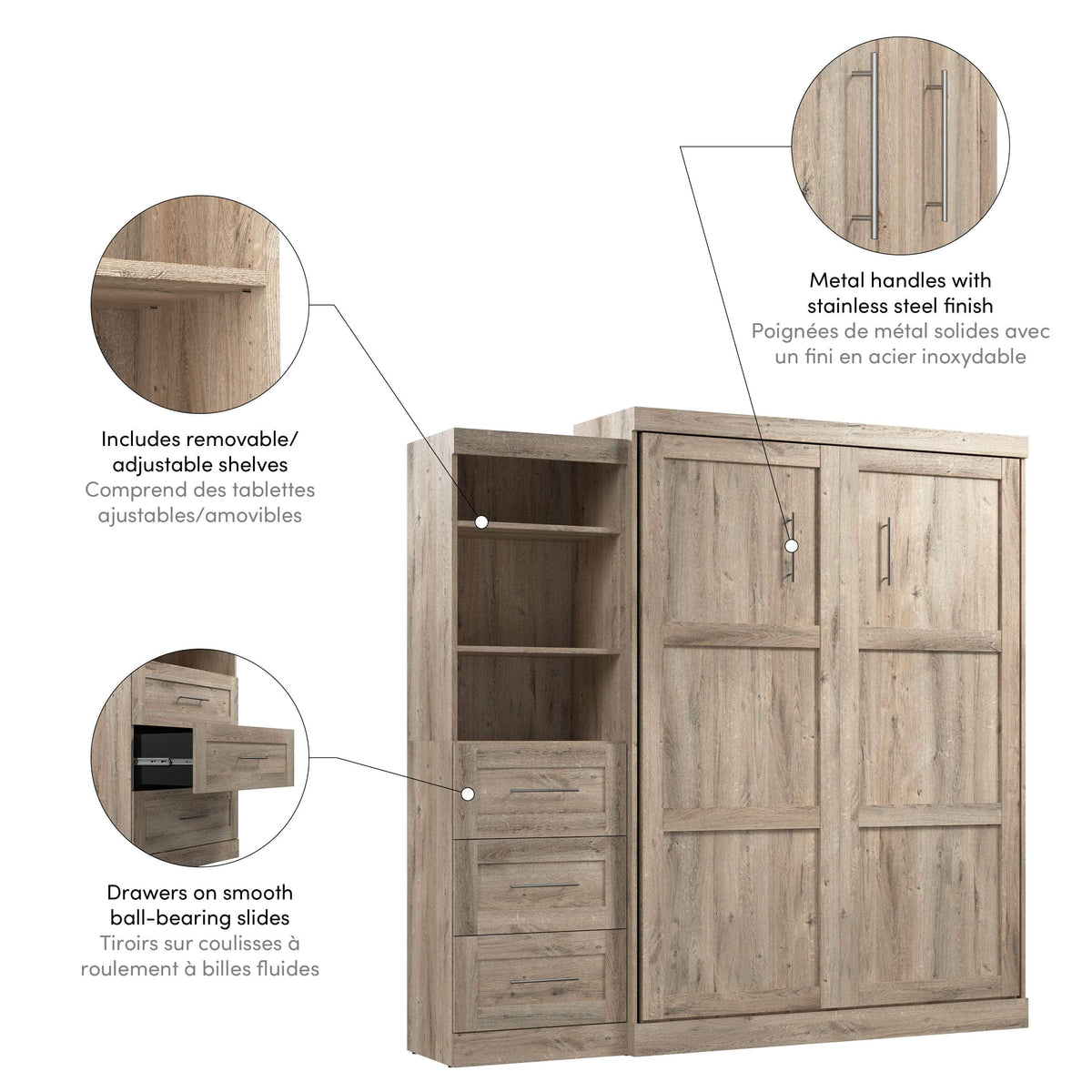 Modubox Pur Queen Murphy Wall Bed and Storage Unit with Drawers (90W), image 38