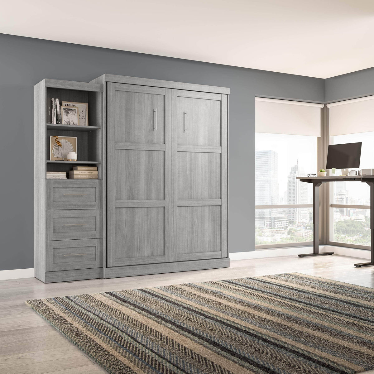 Modubox Pur Queen Murphy Wall Bed and Storage Unit with Drawers (90W), image 43