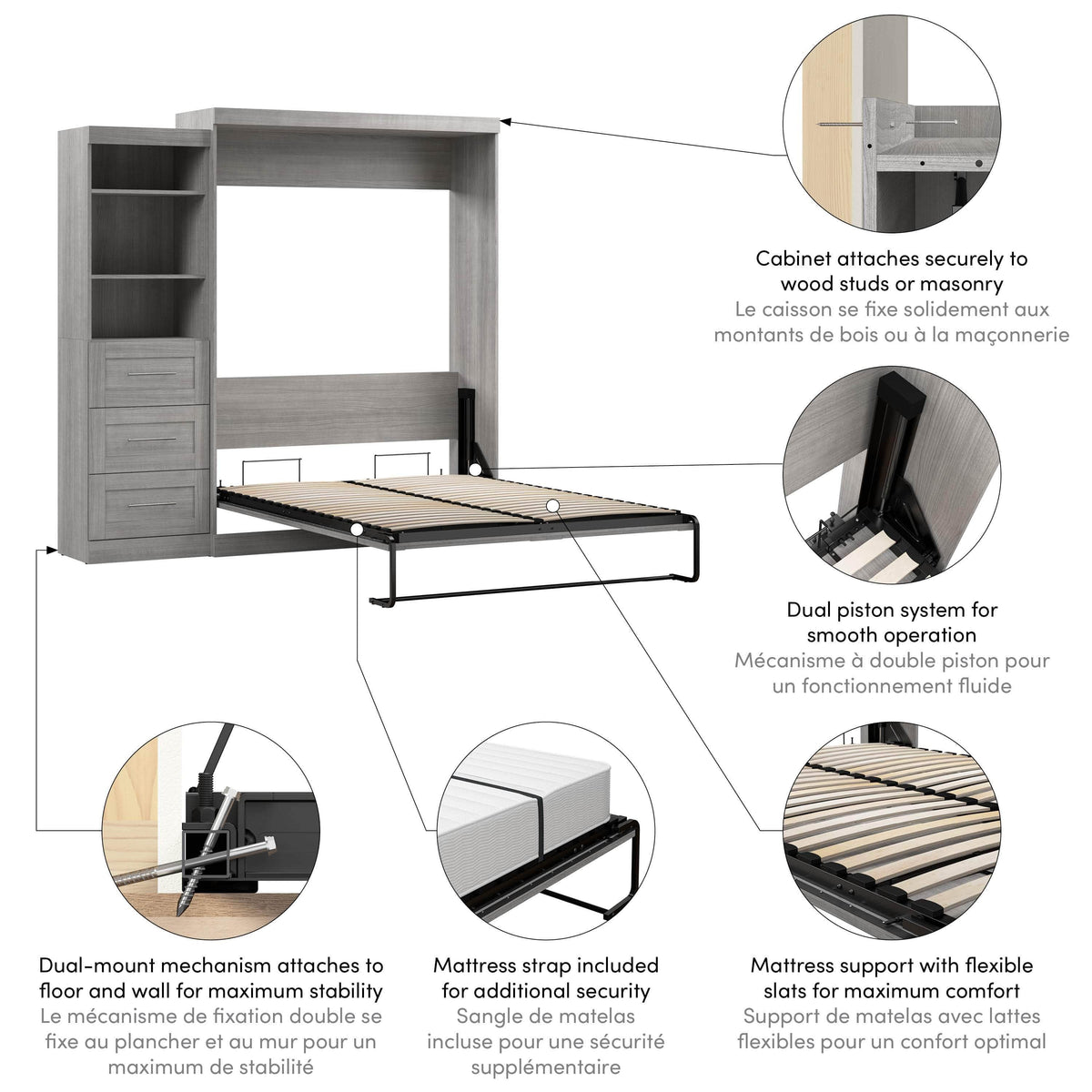 Modubox Pur Queen Murphy Wall Bed and Storage Unit with Drawers (90W), image 48
