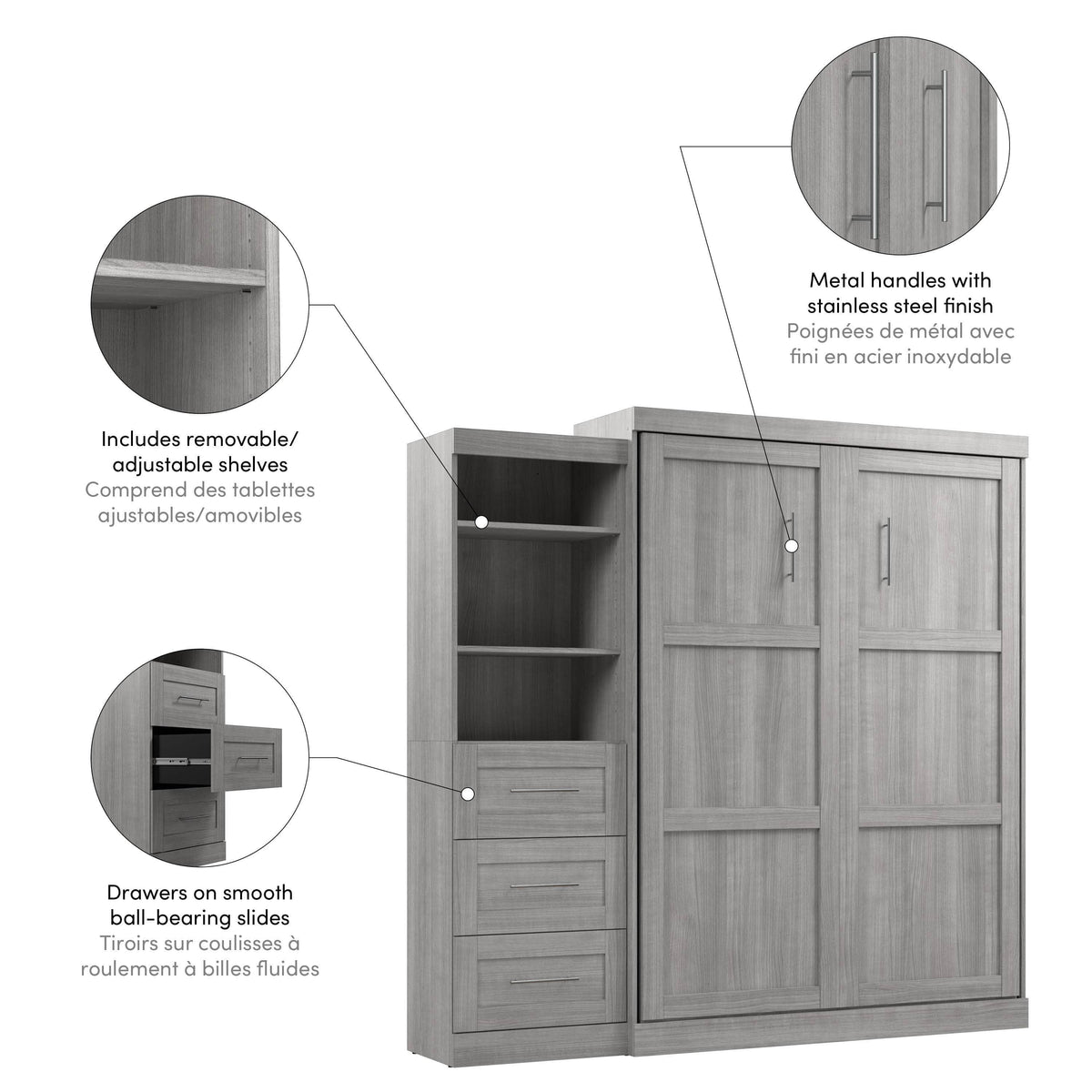 Modubox Pur Queen Murphy Wall Bed and Storage Unit with Drawers (90W), image 49