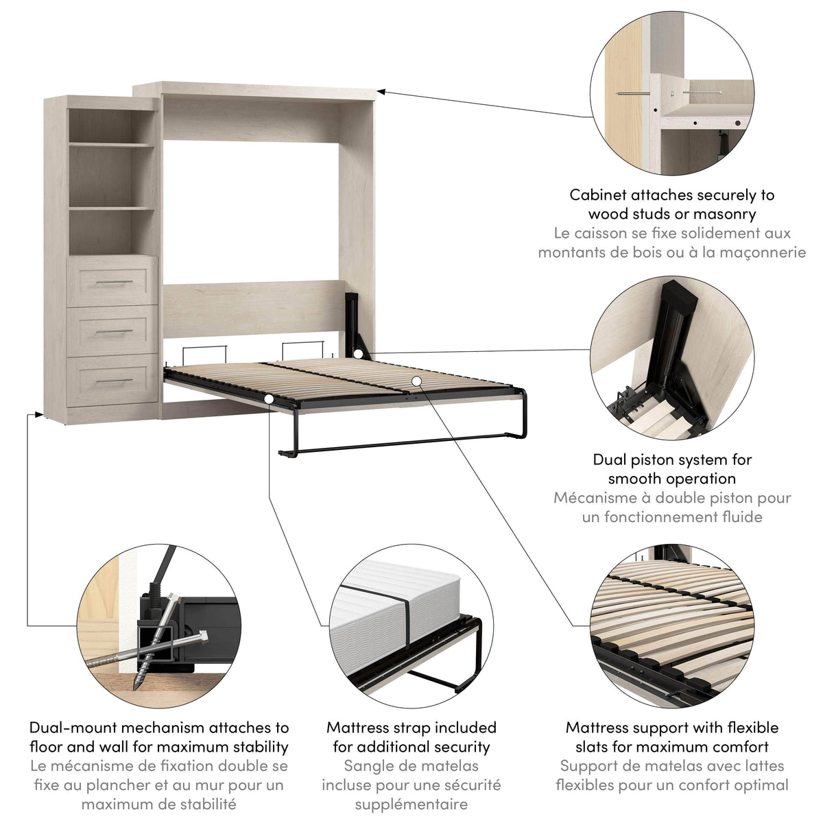 Modubox Pur Queen Murphy Wall Bed and Storage Unit with Drawers (90W), image 61