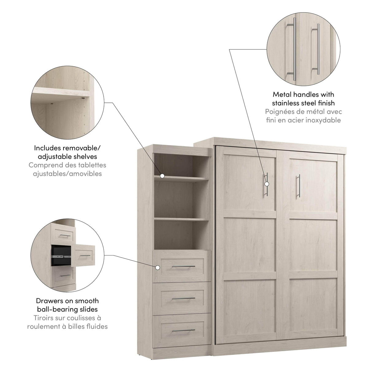 Modubox Pur Queen Murphy Wall Bed and Storage Unit with Drawers (90W), image 63