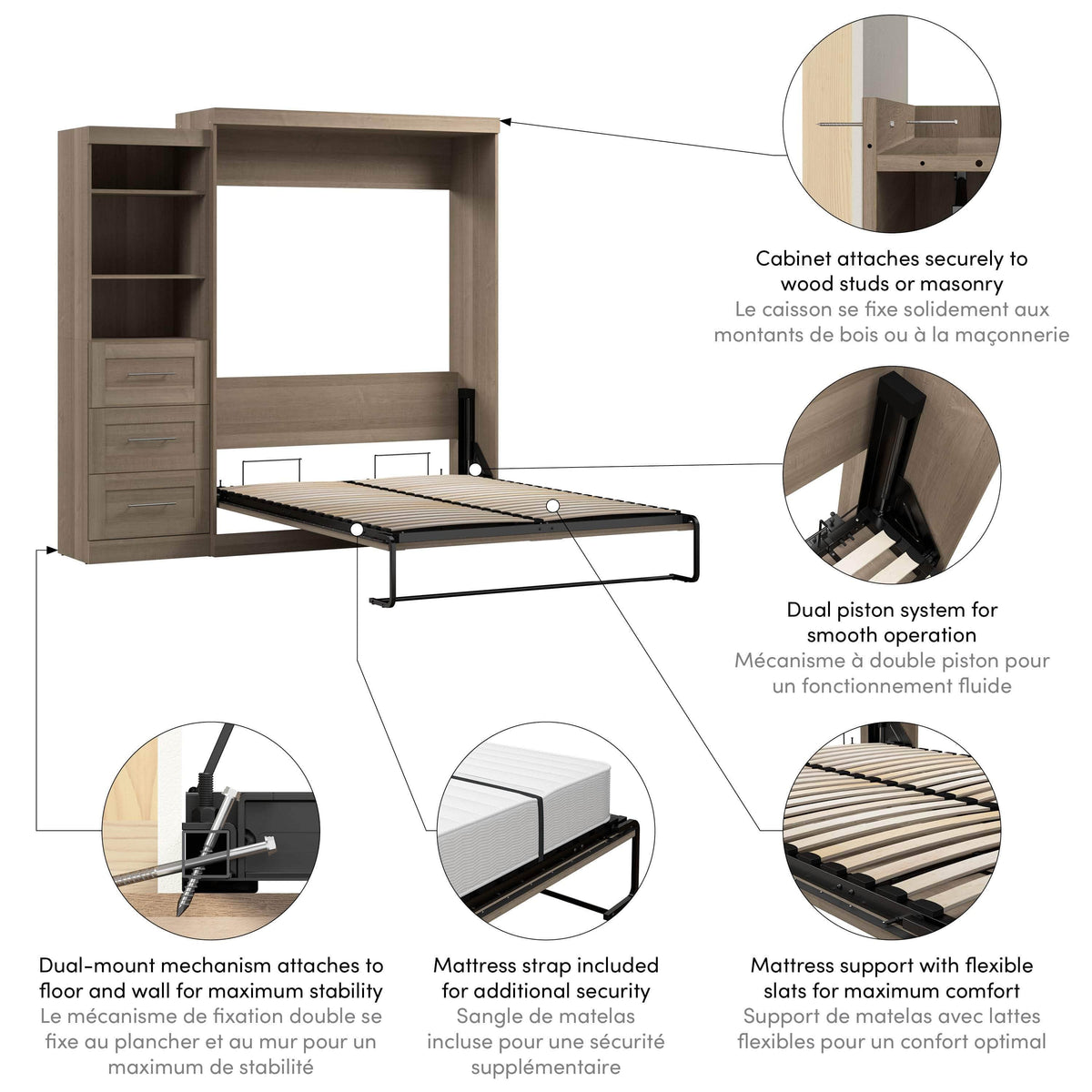 Modubox Pur Queen Murphy Wall Bed and Storage Unit with Drawers (90W), image 73