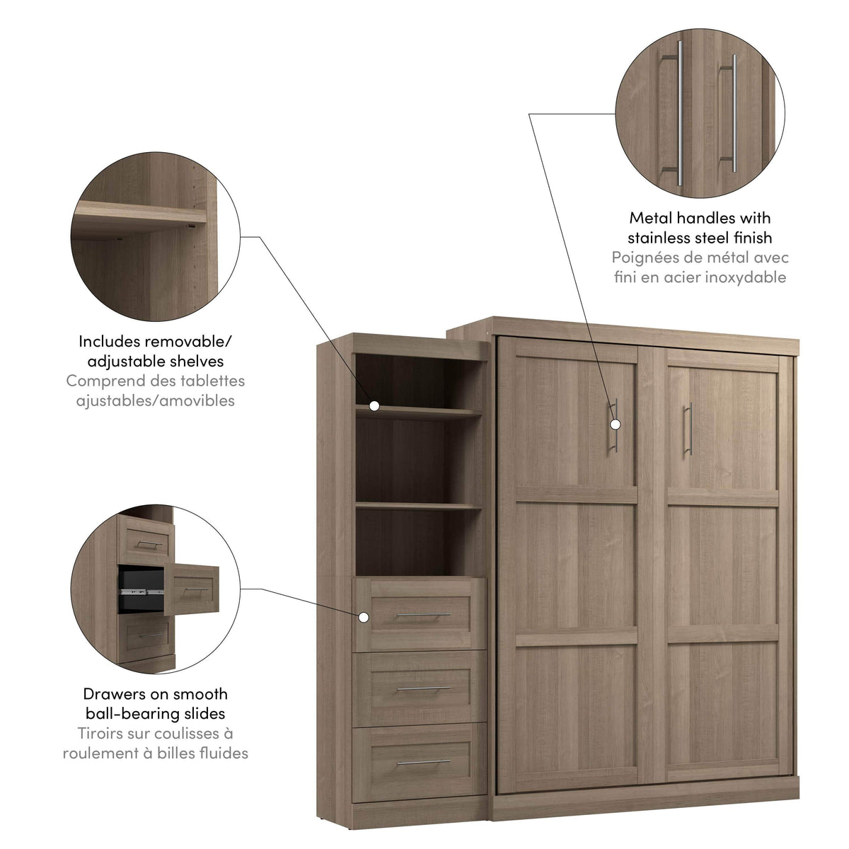Modubox Pur Queen Murphy Wall Bed and Storage Unit with Drawers (90W), image 75