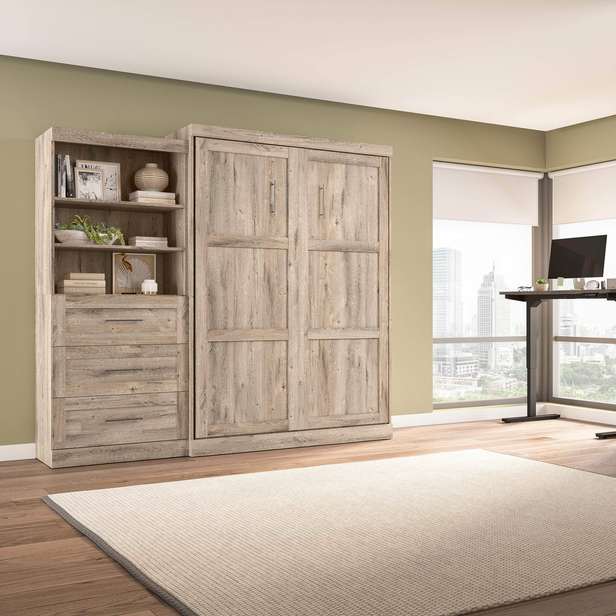 Modubox Pur 101" Queen Size Murphy Wall Bed with Storage Unit, image 21