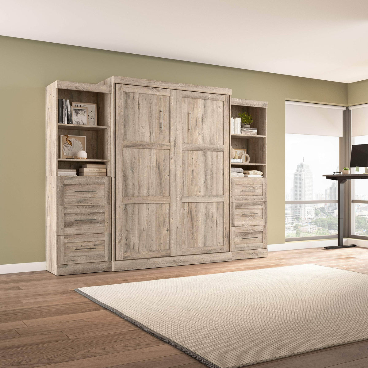 Modubox Pur 115" Queen Size Murphy Wall Bed with 2 Storage Units, image 21
