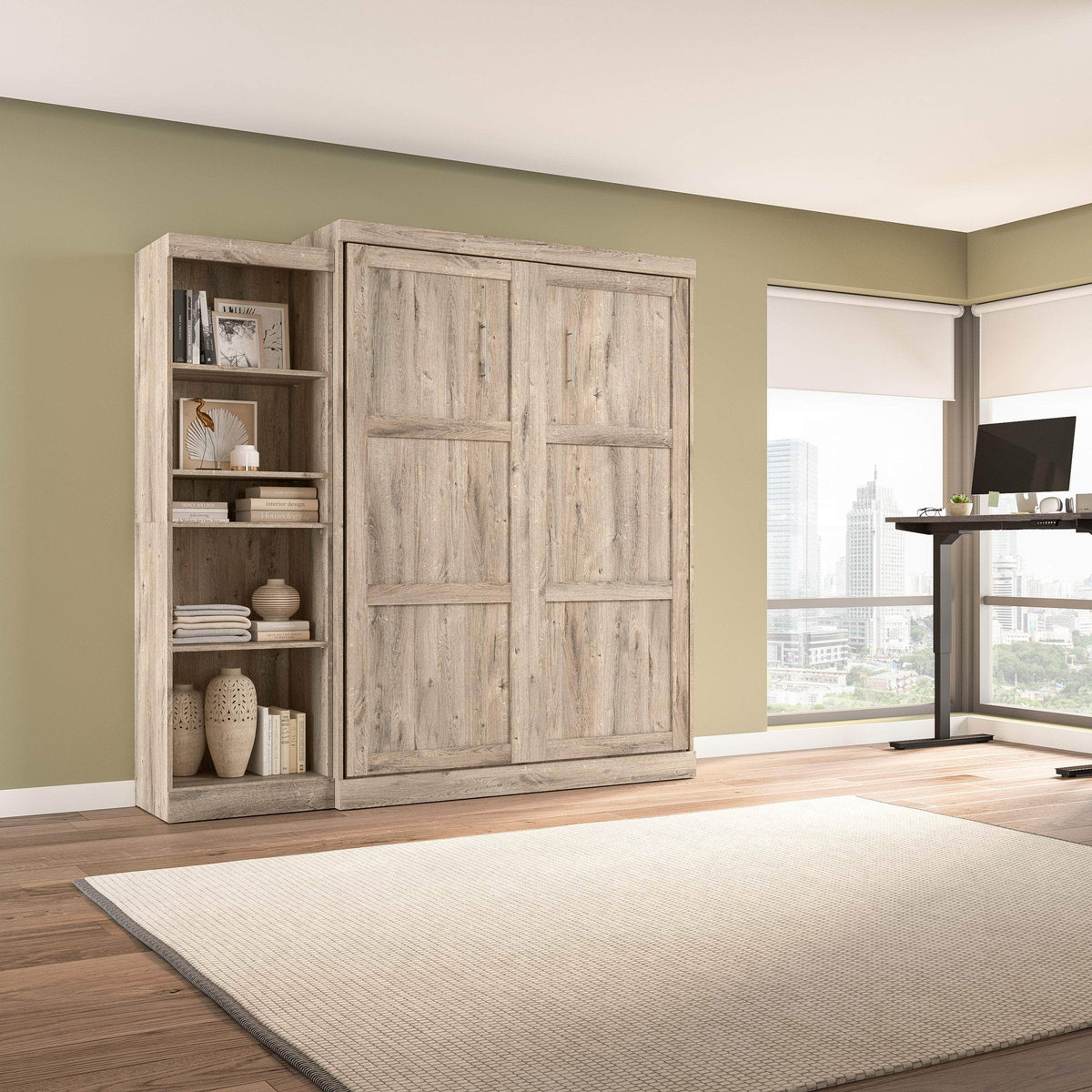 Modubox Pur 90" Queen Size Murphy Wall Bed with Storage Unit, image 20