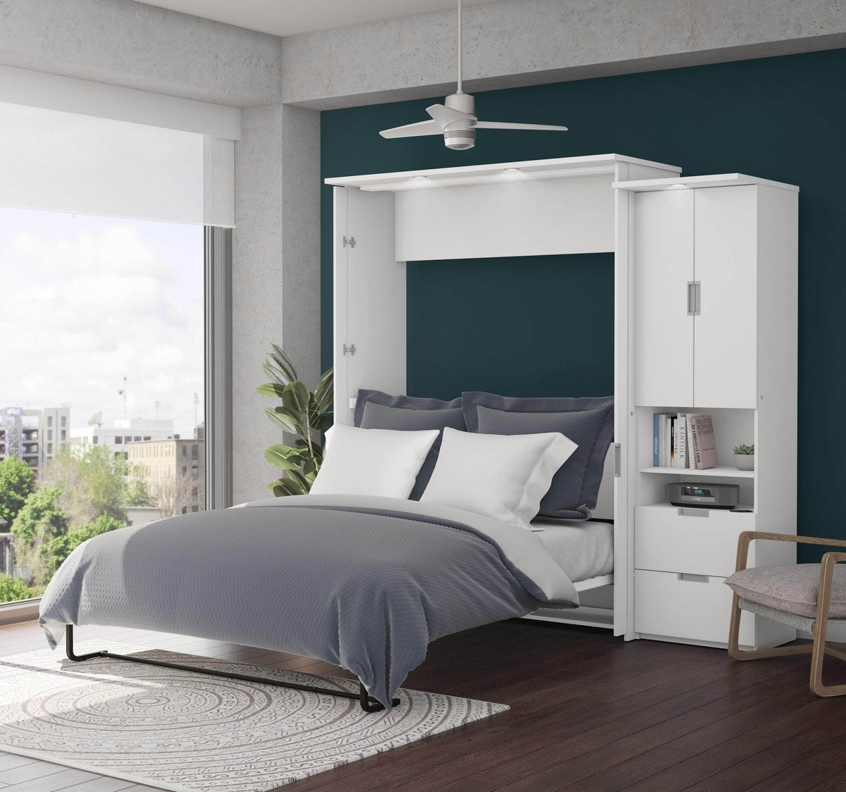 Modubox Lumina Queen Murphy Wall Bed and 1 Storage Unit (89”), image 1