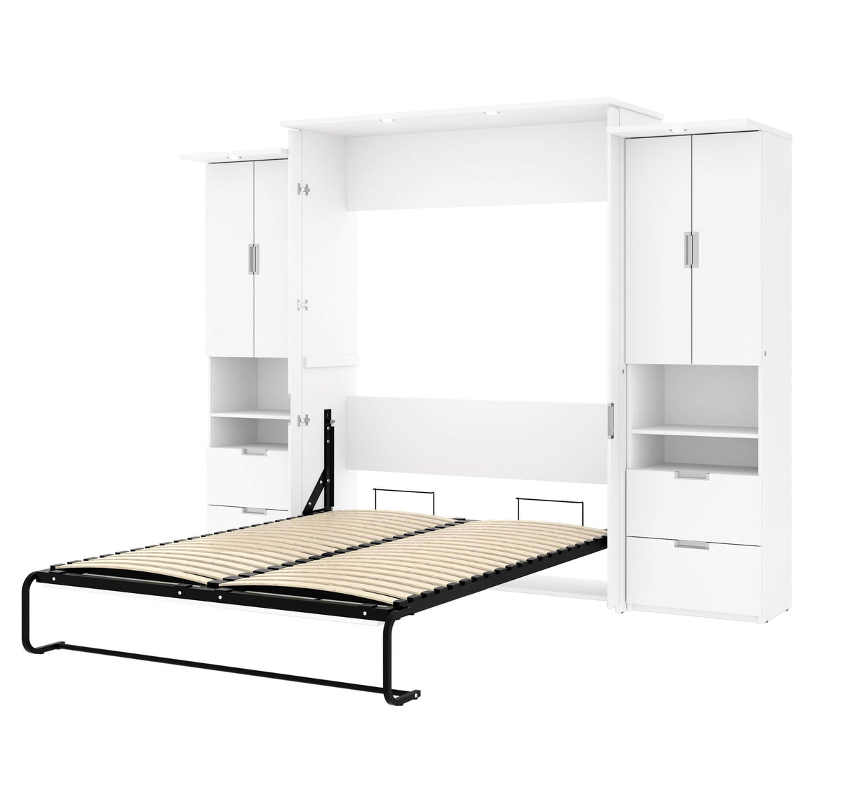 Modubox Lumina Queen Murphy Wall Bed and 2 Storage Units (113”) White, image 4