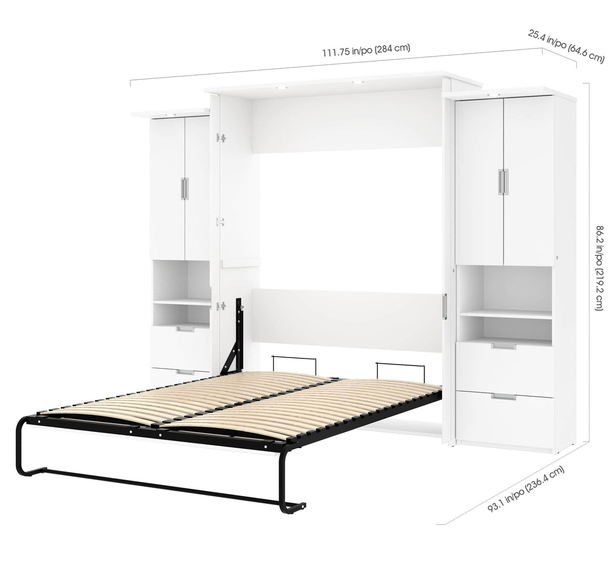 Modubox Lumina Queen Murphy Wall Bed and 2 Storage Units (113”) White, image 5