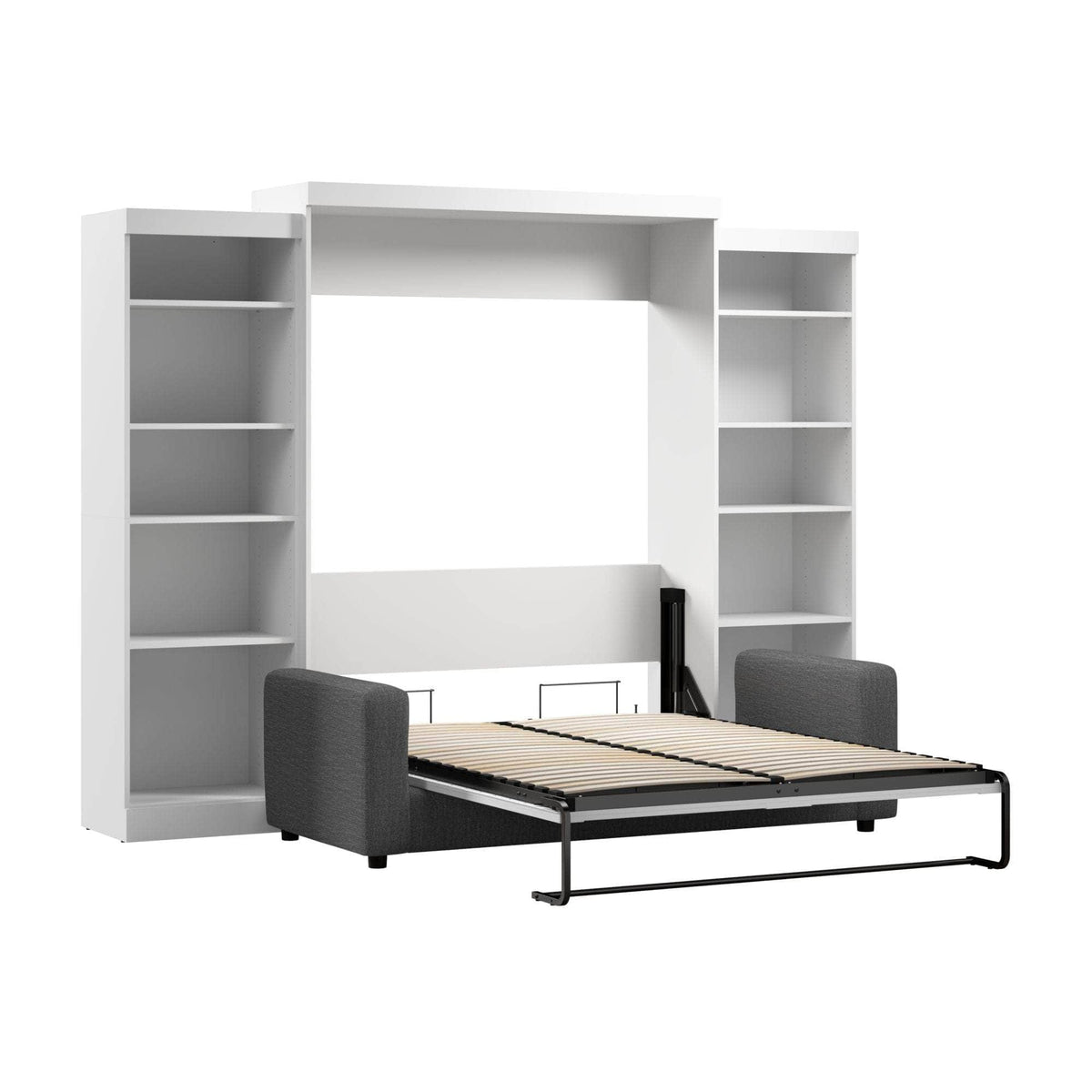 Modubox Pur Queen Murphy Wall Bed, 2 Storage Units and a Sofa (115“) in White, image 5