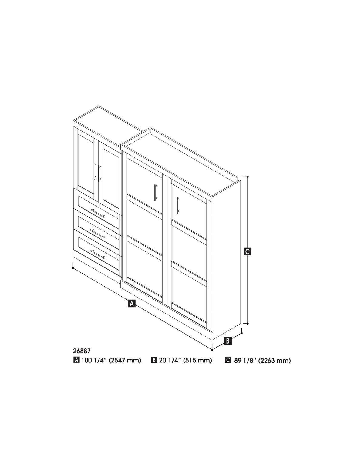 Modubox Pur Queen Murphy Wall Bed and 1 Storage Unit with Drawers (101”), image 16