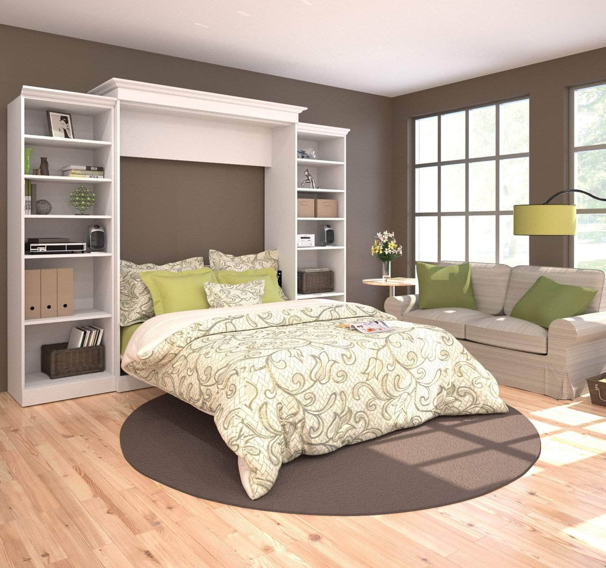 Modubox Versatile Queen Murphy Bed and 2 Storage Units (115”) White, image 1