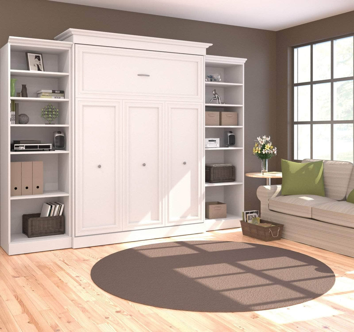 Modubox Versatile Queen Murphy Bed and 2 Storage Units (115”) White, image 2