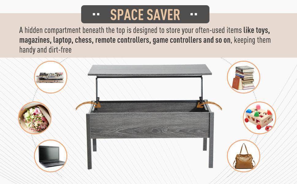 Aosom 39 Inch Modern Rectangular Lift Top Coffee Table with Storage, image 12