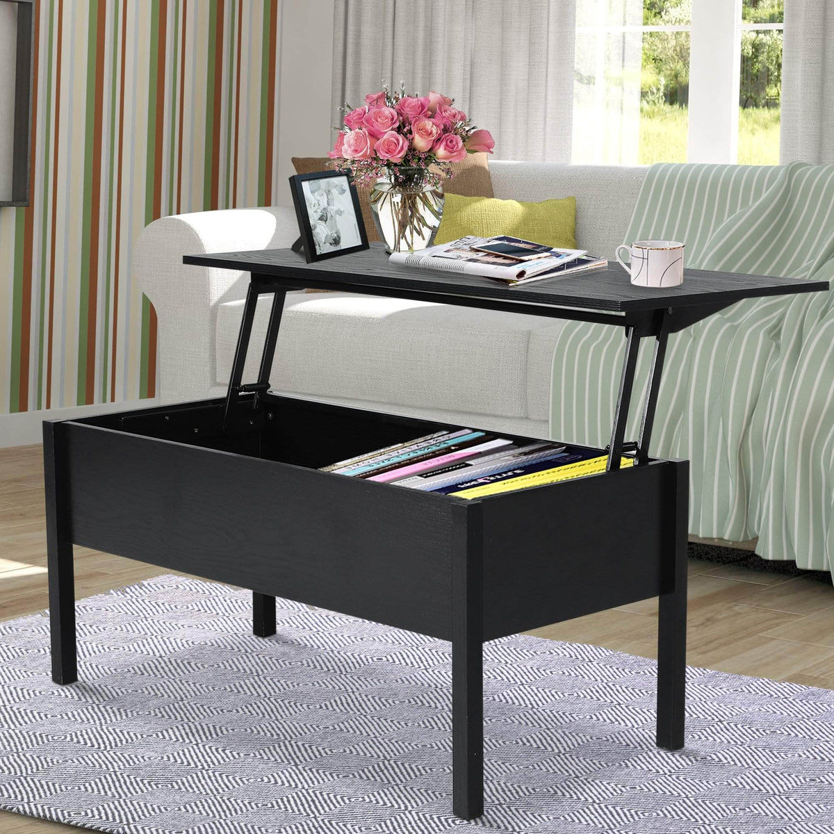 Aosom 39 Inch Modern Rectangular Lift Top Coffee Table with Storage, image 13