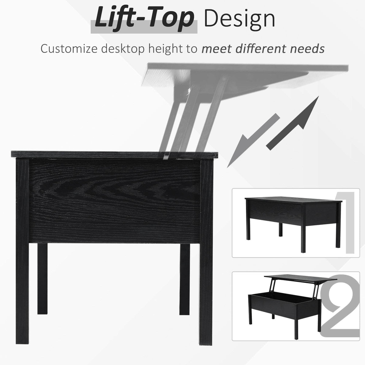 Aosom 39 Inch Modern Rectangular Lift Top Coffee Table with Storage, image 16