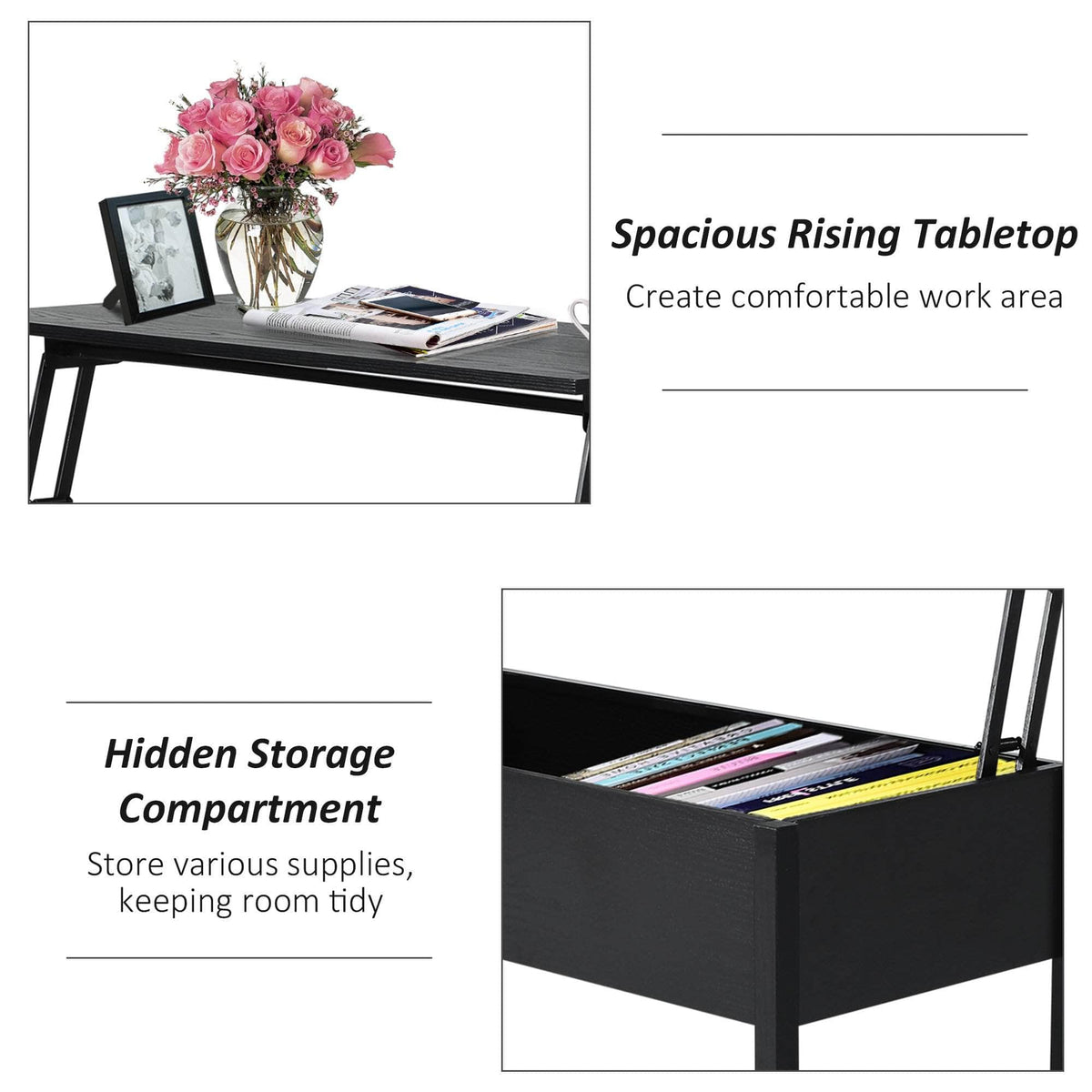 Aosom 39 Inch Modern Rectangular Lift Top Coffee Table with Storage, image 17