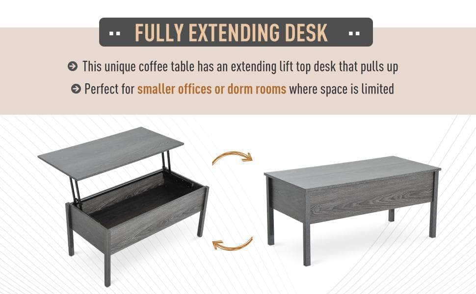 Aosom 39 Inch Modern Rectangular Lift Top Coffee Table with Storage, image 11