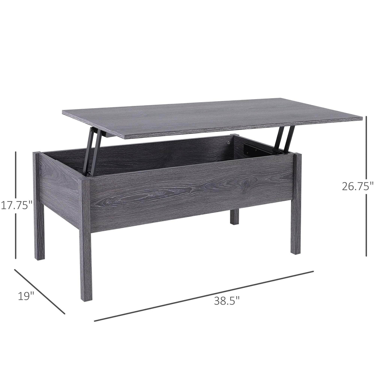 Aosom 39 Inch Modern Rectangular Lift Top Coffee Table with Storage, image 3