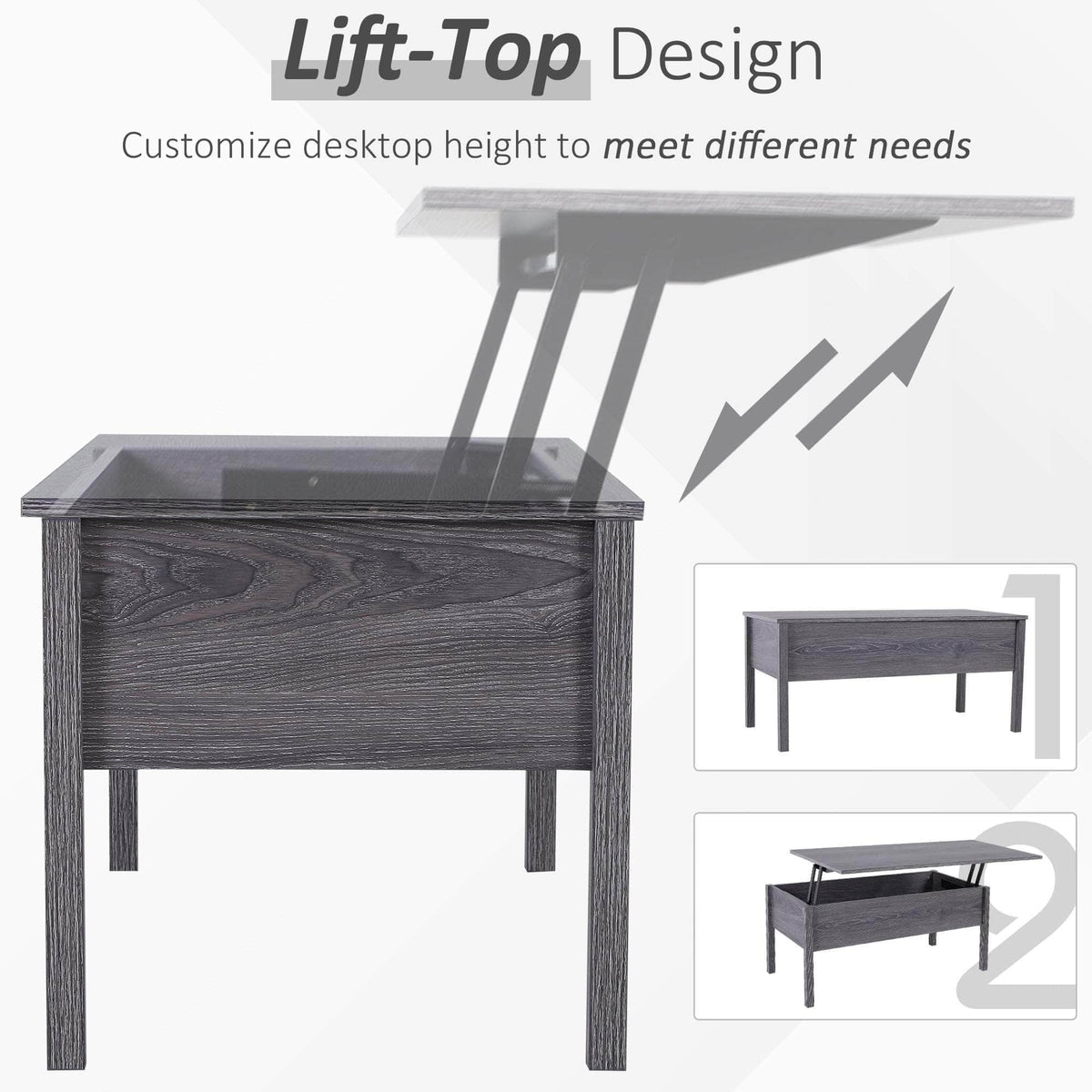 Aosom 39 Inch Modern Rectangular Lift Top Coffee Table with Storage, image 4