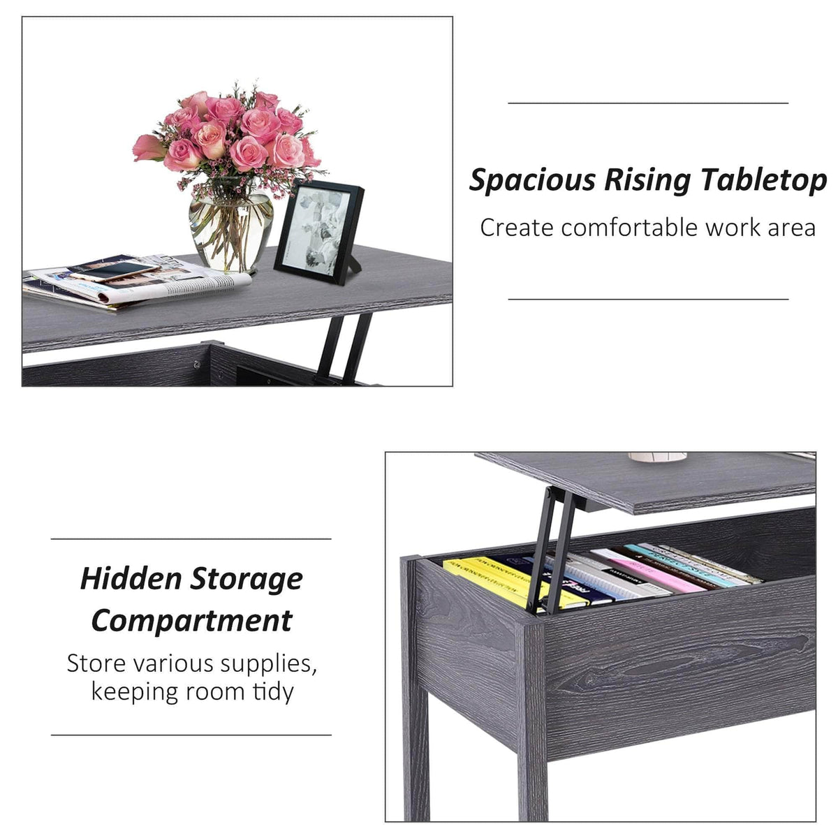 Aosom 39 Inch Modern Rectangular Lift Top Coffee Table with Storage, image 5
