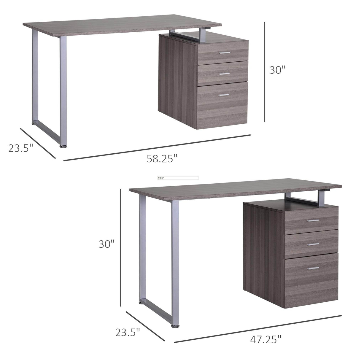 Aosom Industrial Style Office Computer Desk with Reversible 3 Drawer Filing Cabinet, image 3