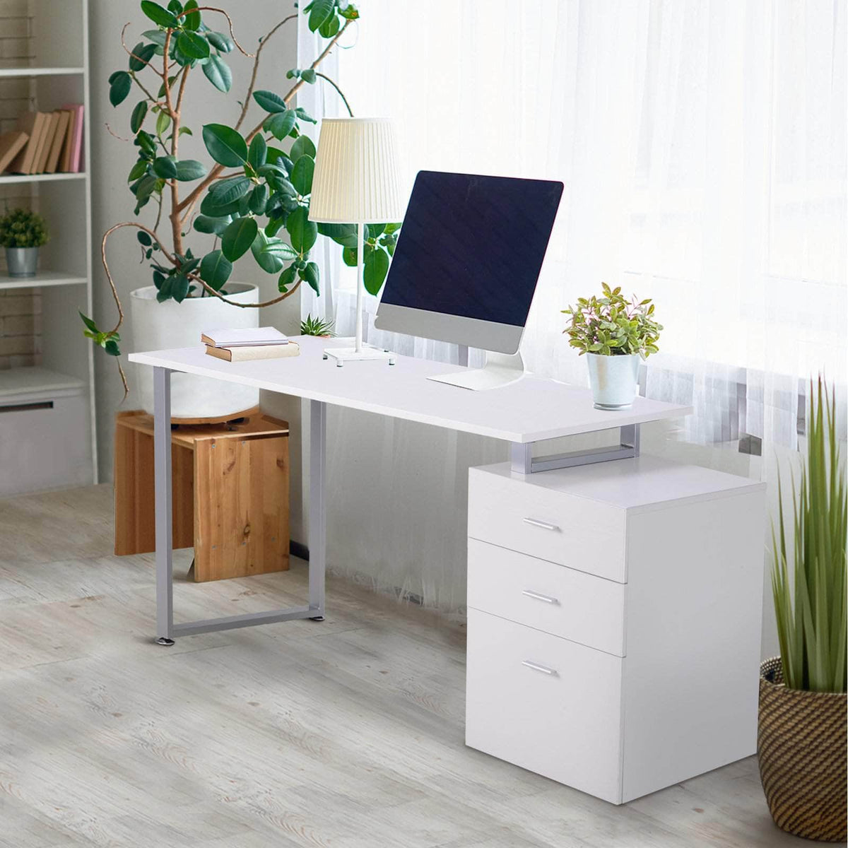 Aosom Industrial Style Office Computer Desk with Reversible 3 Drawer Filing Cabinet, image 11