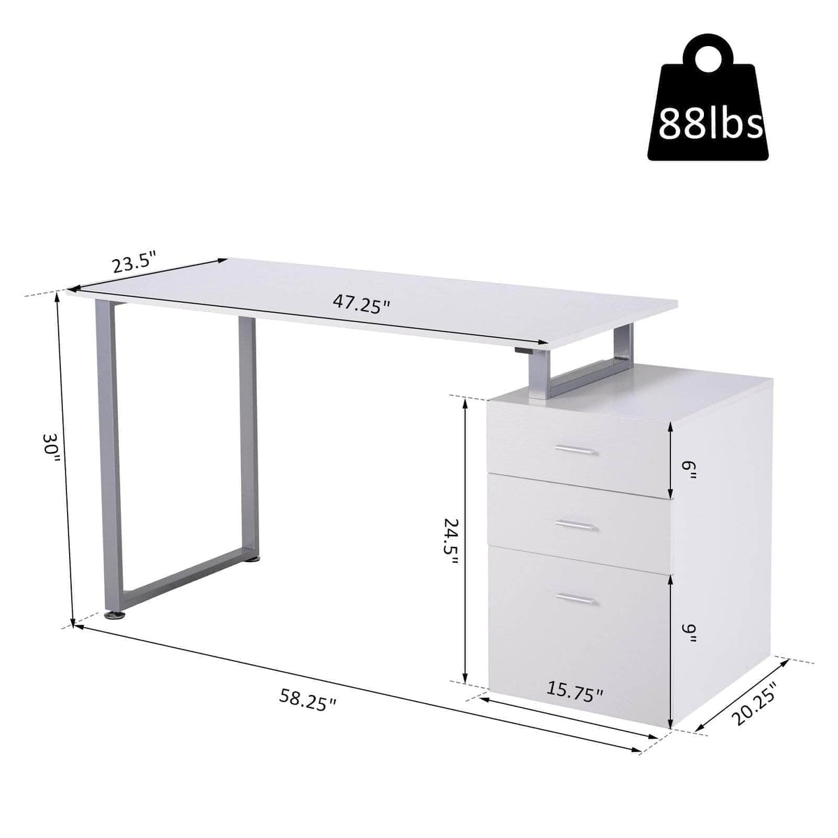 Aosom Industrial Style Office Computer Desk with Reversible 3 Drawer Filing Cabinet, image 12