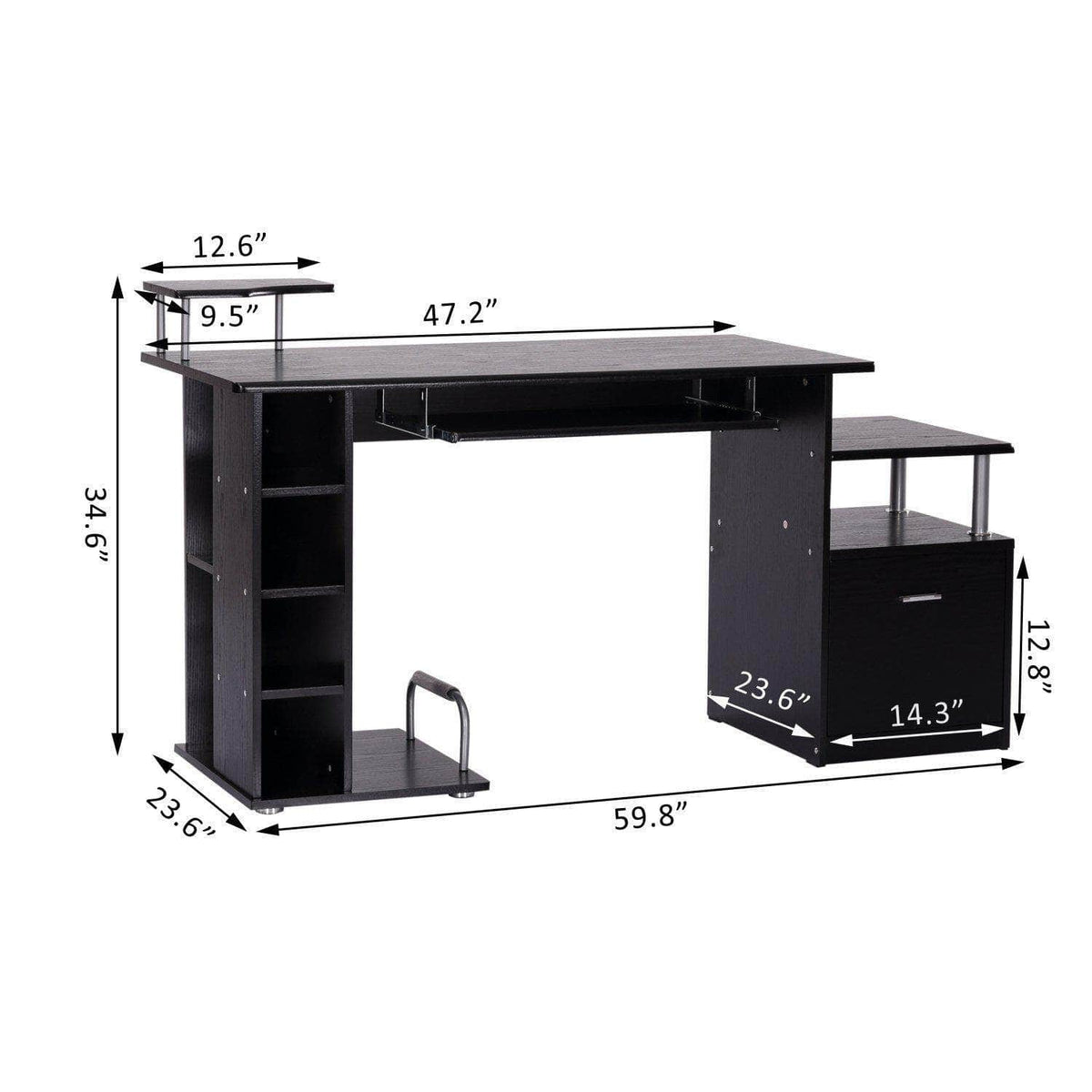 Aosom 59.8 Inch Computer Laptop Desk with Drawer Shelf in Black, image 3