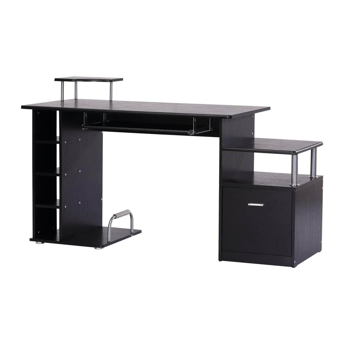 Aosom 59.8 Inch Computer Laptop Desk with Drawer Shelf in Black, image 5