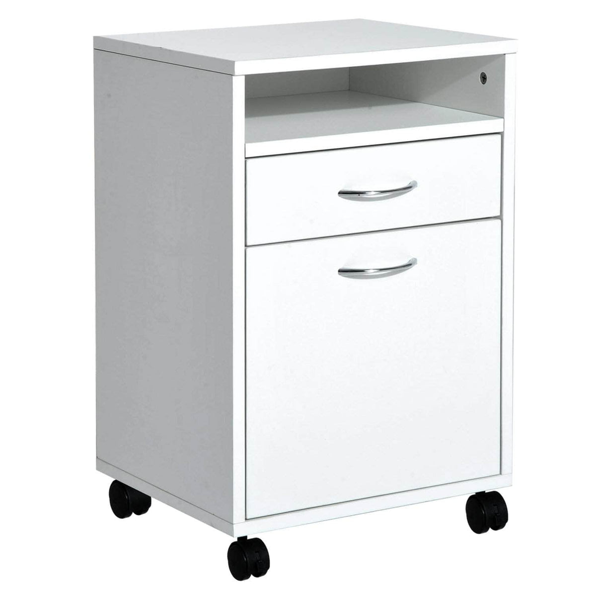 Aosom 24 Inch Rolling Mobile File Cabinet with Drawer and Shelf in White, image 2