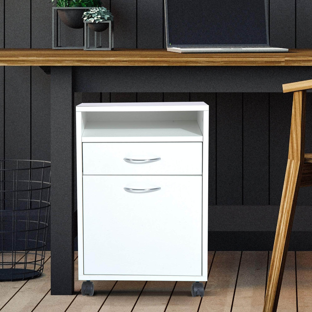 Aosom 24 Inch Rolling Mobile File Cabinet with Drawer and Shelf in White, image 1